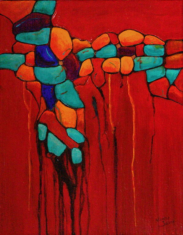 Red Art Print featuring the painting Hidden Nuggets by Nancy Jolley