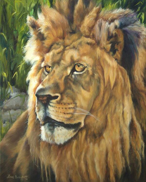 Lion Art Print featuring the painting Him - Lion by Lori Brackett