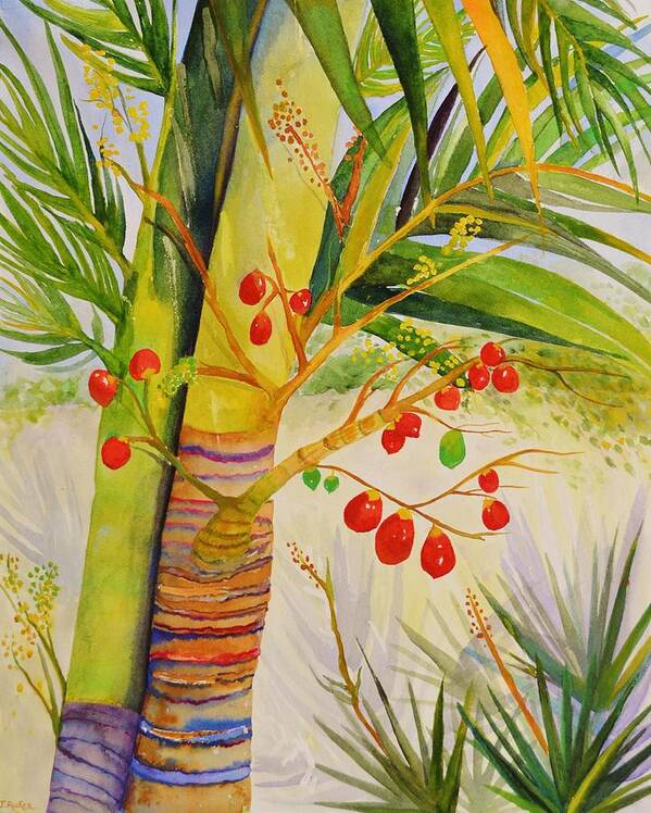 Palm Tree Art Print featuring the painting Holiday Palm by Jane Ricker