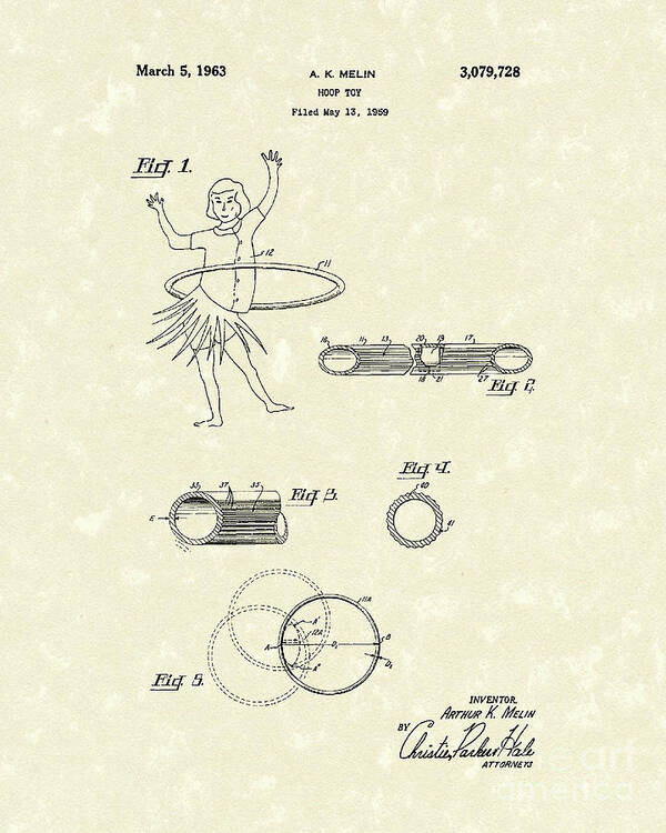 Melin Art Print featuring the drawing Hoop Toy 1963 Patent Art by Prior Art Design