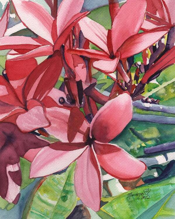 Pink Plumeria Art Print featuring the painting Hot Pink Plumeria by Marionette Taboniar
