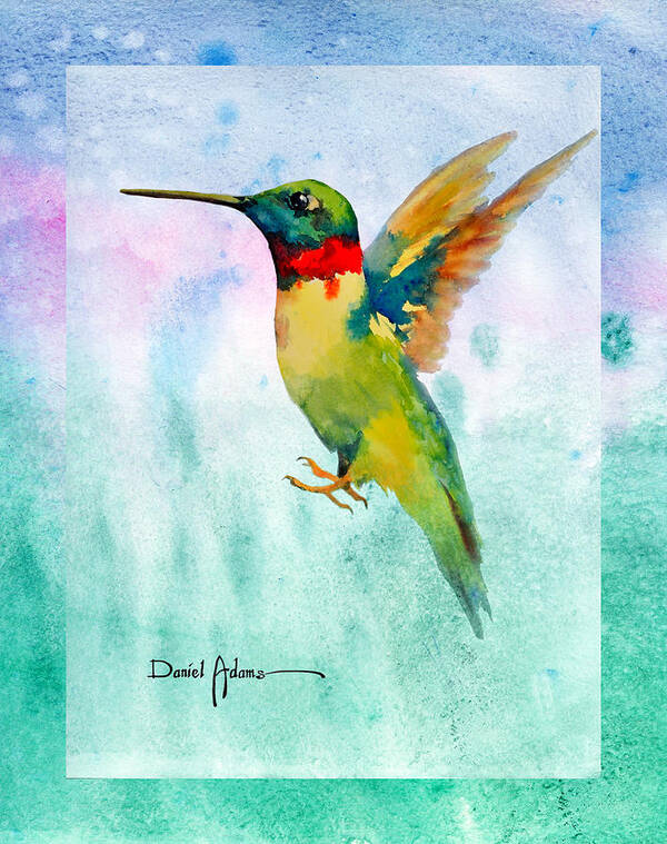 Ruby Throat Hummingbird. Birds Art Print featuring the painting DA202 Hummer Dreams Revisited by Daniel Adams by Daniel Adams