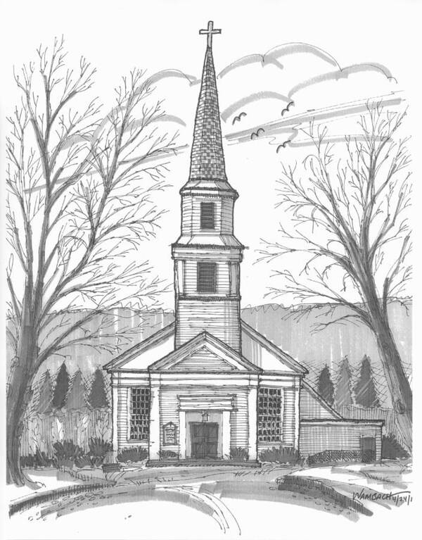 Hurley Church Art Print featuring the drawing Hurley Reformed Church by Richard Wambach