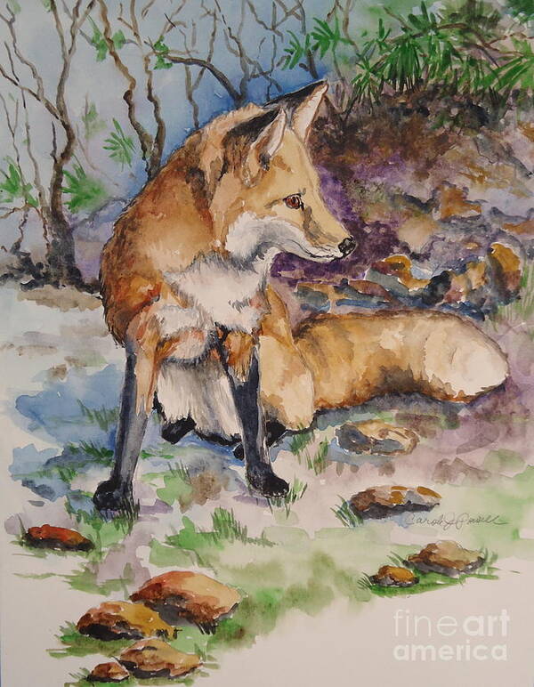 Fox Art Print featuring the painting I Hear the Dogs by Carole Powell