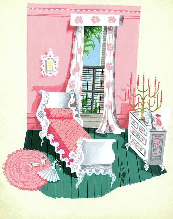 Bedroom Art Print featuring the digital art Illustration Of A Victorian Style Pink And Green by Edna Eicke