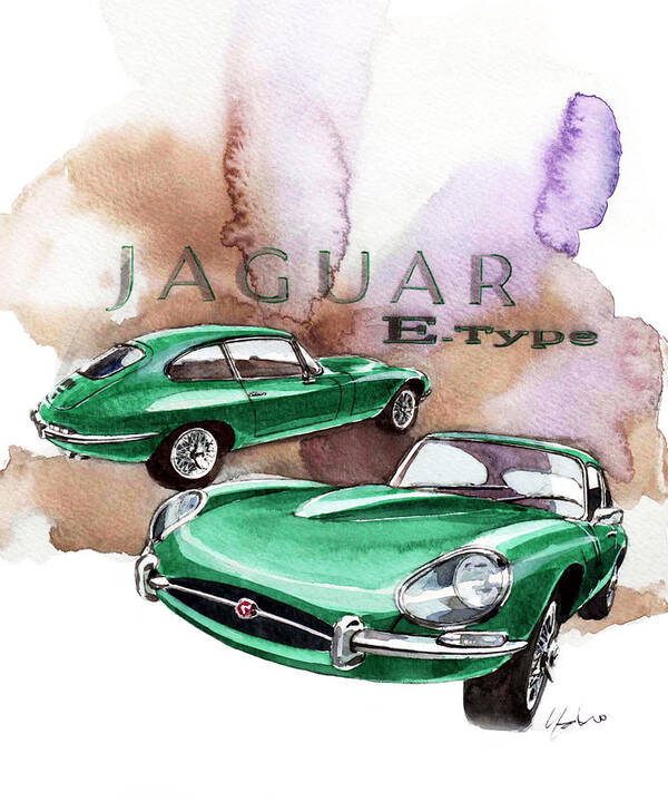 Jaguar E-type Art Print featuring the painting Jaguar E Type by Yoshiharu Miyakawa