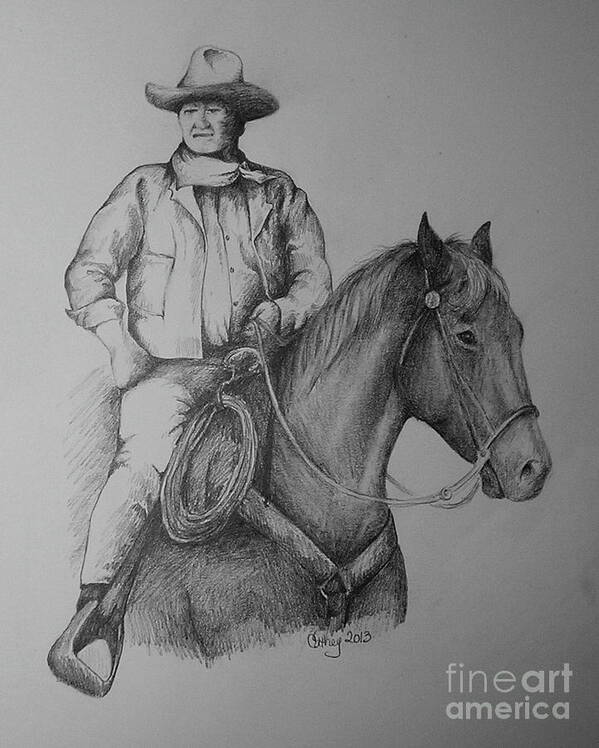 John Wayne Art Print featuring the drawing John Wayne by Catherine Howley