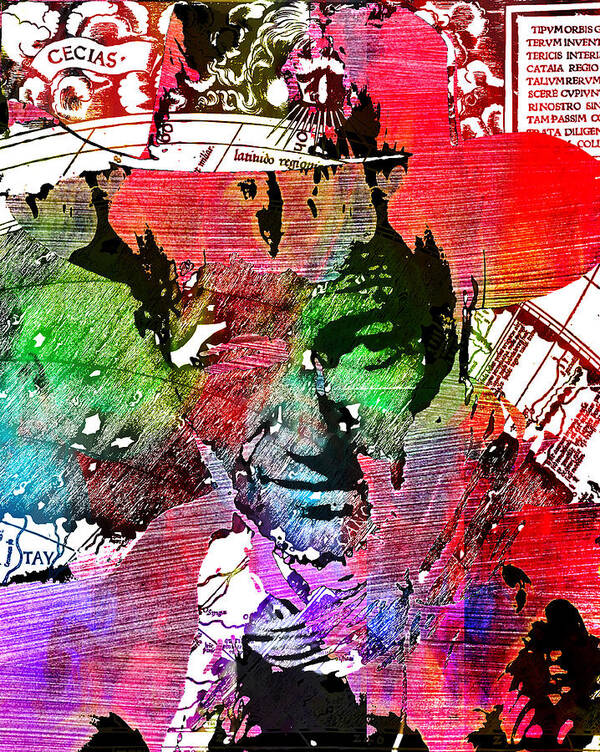 Celebrity Art Print featuring the painting John Wayne Unmasked - COLLAGE by Robert R Splashy Art Abstract Paintings