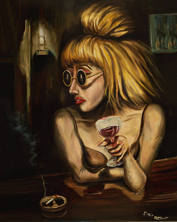 Figure Art Print featuring the painting Lady at the bar by Steve Ozment