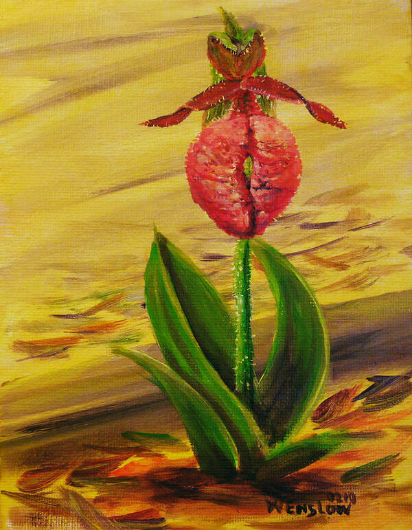 Lady-slipper Art Print featuring the painting Lady's Slipper 2 by Wayne Enslow