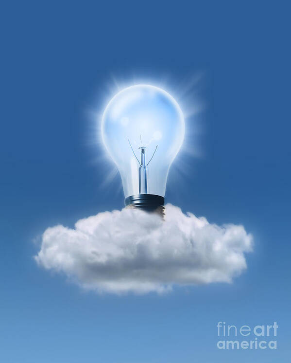 Light Art Print featuring the photograph Light Bulb In Cloud by Mike Agliolo