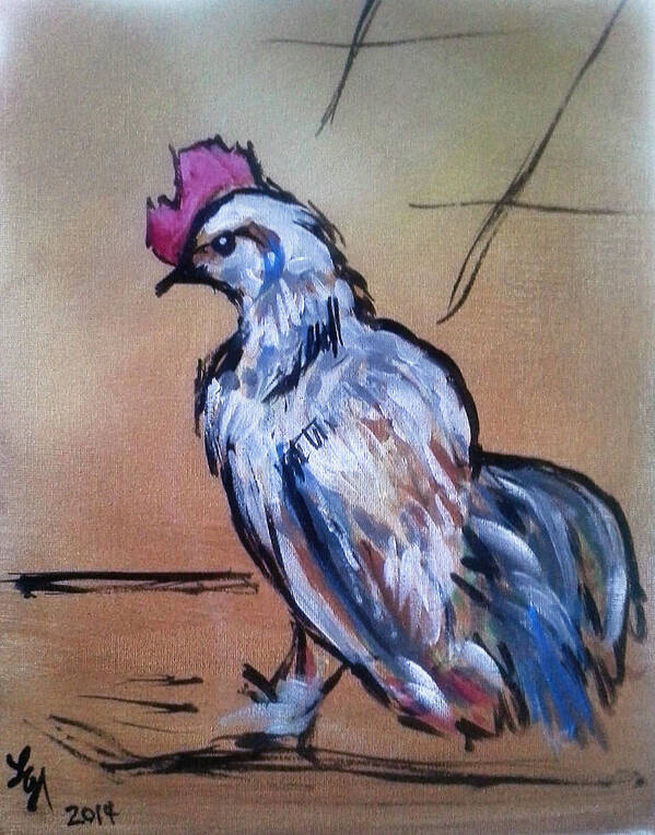 White Rooster Art Print featuring the painting Little White Rooster by Loretta Nash