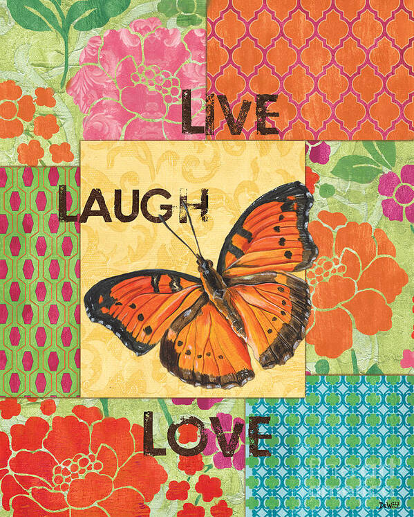 Butterfly Art Print featuring the painting Live Laugh Love Patch by Debbie DeWitt