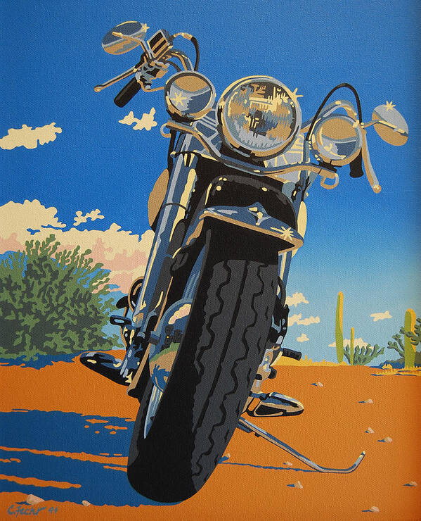 Motorcycle Art Print featuring the painting Loco Motion by Cheryl Fecht