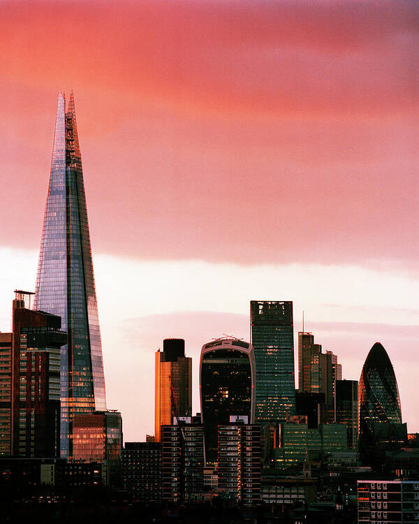 Corporate Business Art Print featuring the photograph London City Skyline At Sunset - by Shomos Uddin