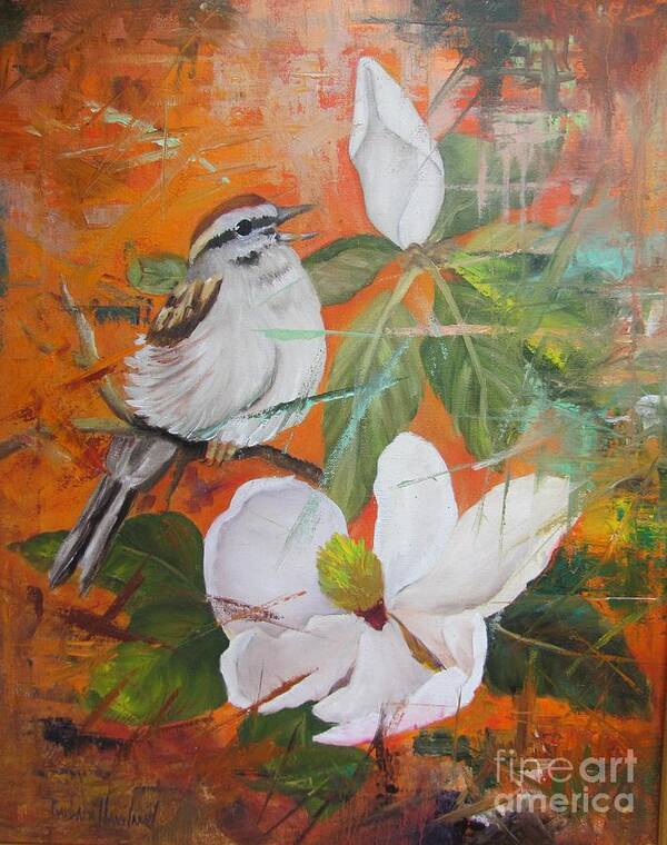 Bird Art Print featuring the painting Magnolia and Bird by Barbara Haviland