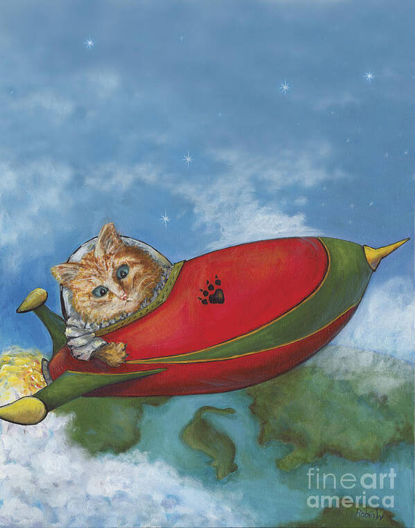 Animals Art Print featuring the painting Major Tom Searches for Mouse Island by Robin Wiesneth