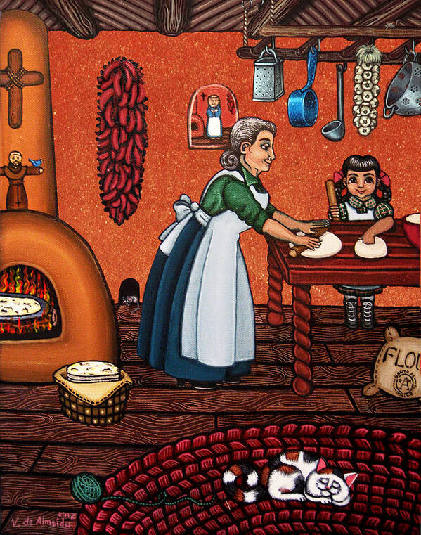 Cook Art Print featuring the painting Making Tortillas by Victoria De Almeida