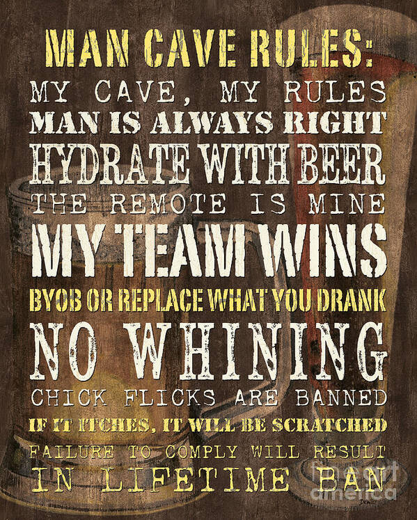 Man Art Print featuring the painting Man Cave Rules 2 by Debbie DeWitt