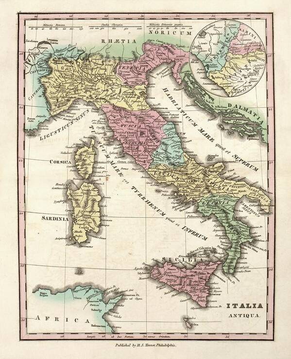 Ancient Italy Art Print featuring the photograph Map Of Ancient Italy by Library Of Congress, Geography And Map Division