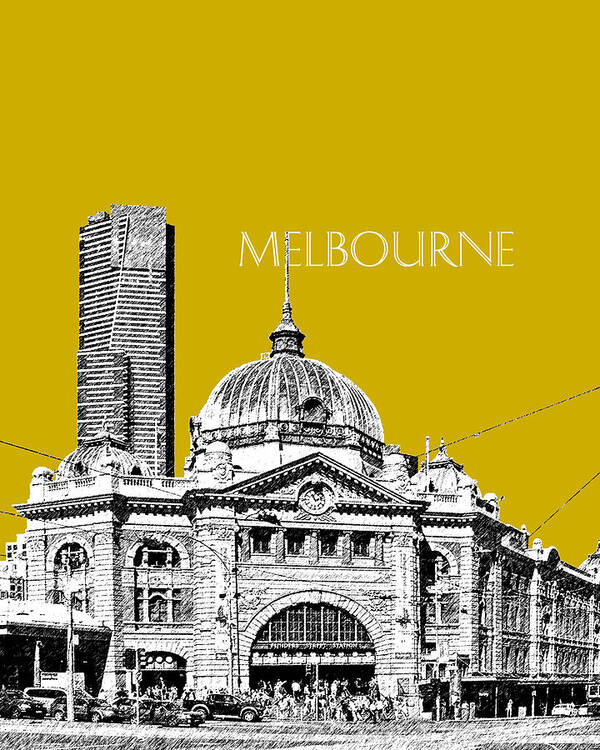 Architecture Art Print featuring the digital art Melbourne Skyline 2 Flinders Street Station - Gold by DB Artist