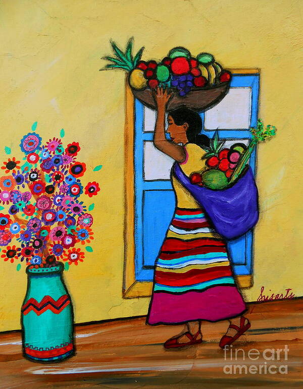 Fruit Art Print featuring the painting Mexican Street Vendor by Pristine Cartera Turkus