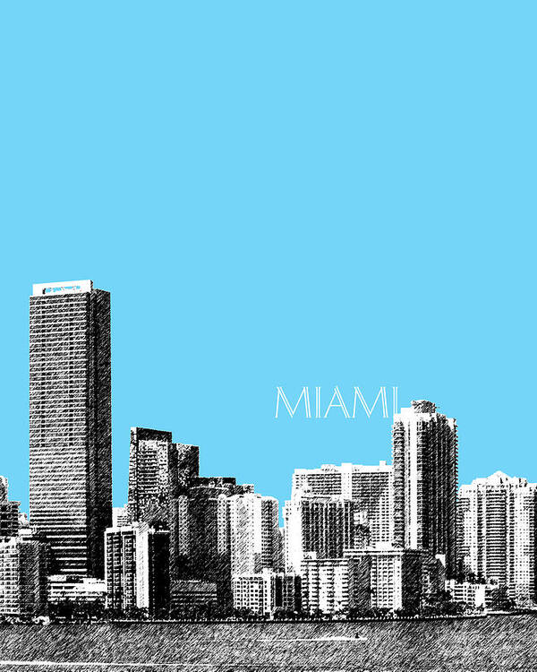 Architecture Art Print featuring the digital art Miami Skyline - Sky Blue by DB Artist