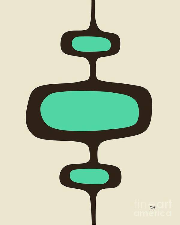 Mid Century Modern Art Print featuring the digital art Mod Pod One Aqua with Brown by Donna Mibus
