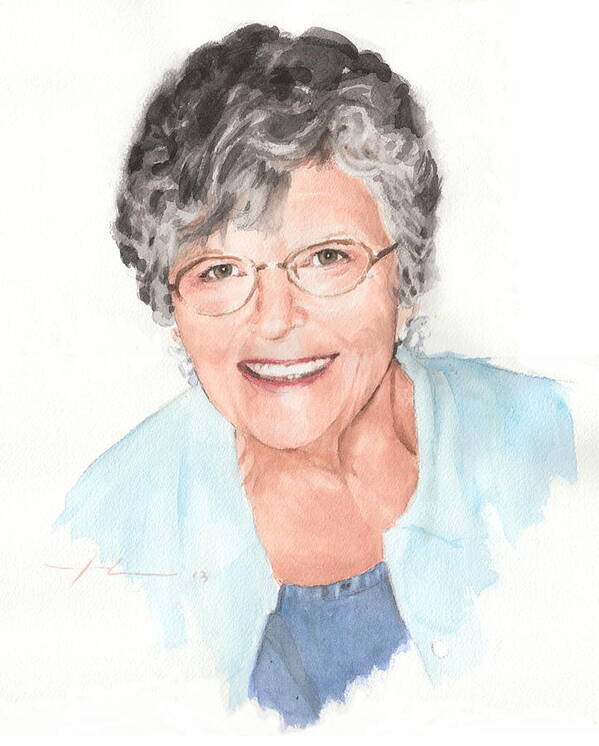 <a Href=http://miketheuer.com Target =_blank>www.miketheuer.com</a> Mom Watercolor Portrait Art Print featuring the drawing Mom Watercolor Portrait by Mike Theuer
