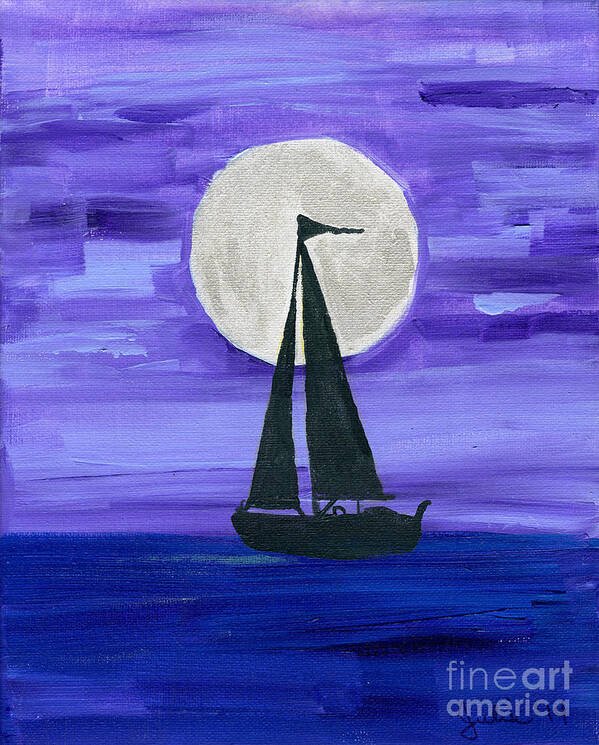 Seascape Art Print featuring the painting Moonlight Sail by Julia Stubbe