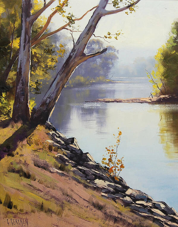 River Art Print featuring the painting Morning Light Tumut River by Graham Gercken