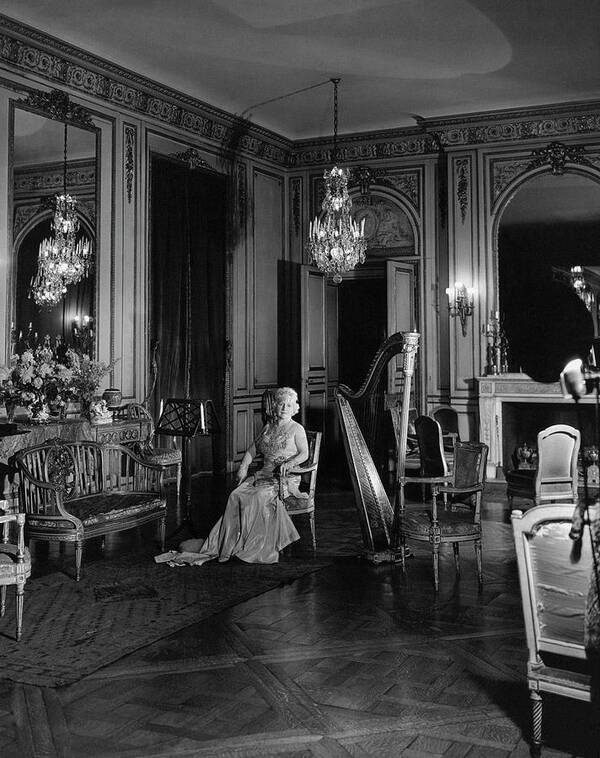 Home Art Print featuring the photograph Mrs. Cornelius Sitting In A Lavish Music Room by Cecil Beaton