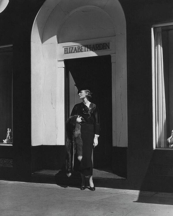 Accessories Art Print featuring the photograph Ms. Johnson In Front Of Elizabeth Arden's Salon by Lusha Nelson
