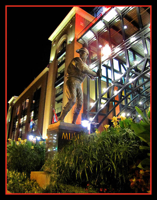 Baseball Art Print featuring the photograph Musial Statue at Night by John Freidenberg