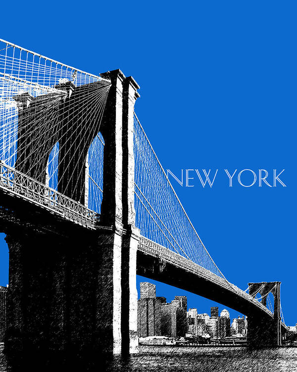 Architecture Art Print featuring the digital art New York Skyline Brooklyn Bridge - Blue by DB Artist