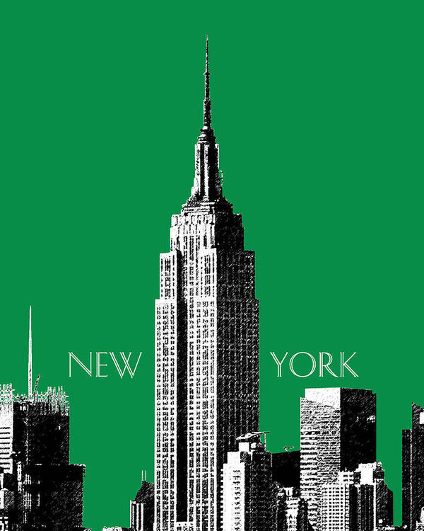 Architecture Art Print featuring the digital art New York Skyline Empire State Building - Forest Green by DB Artist
