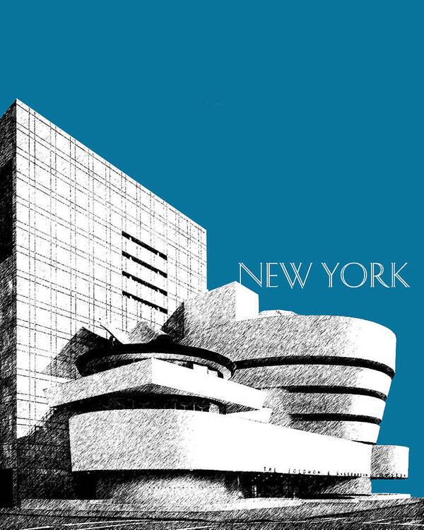 Architecture Art Print featuring the digital art New York Skyline Guggenheim Art Museum - Steel Blue by DB Artist