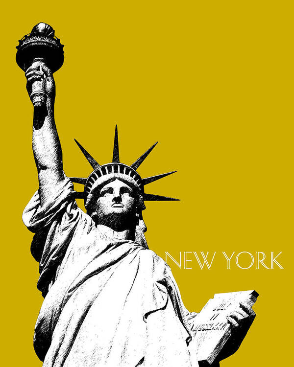 Architecture Art Print featuring the digital art New York Skyline Statue of Liberty - Gold by DB Artist