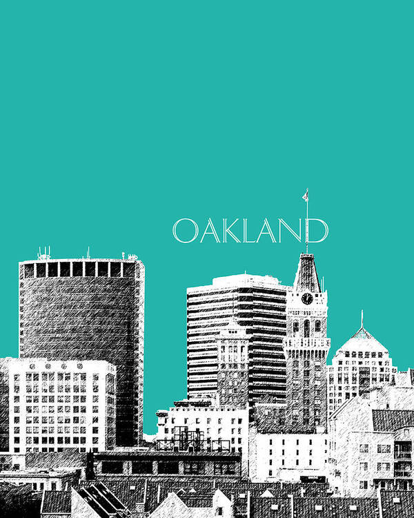 Architecture Art Print featuring the digital art Oakland Skyline 1 - Teal by DB Artist