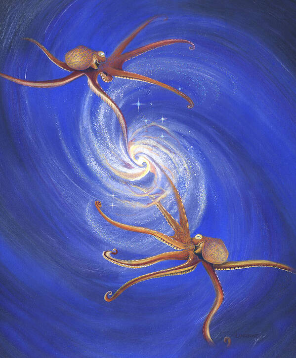 Nature Art Print featuring the drawing Octopi Dance of Creation by Robin Aisha Landsong
