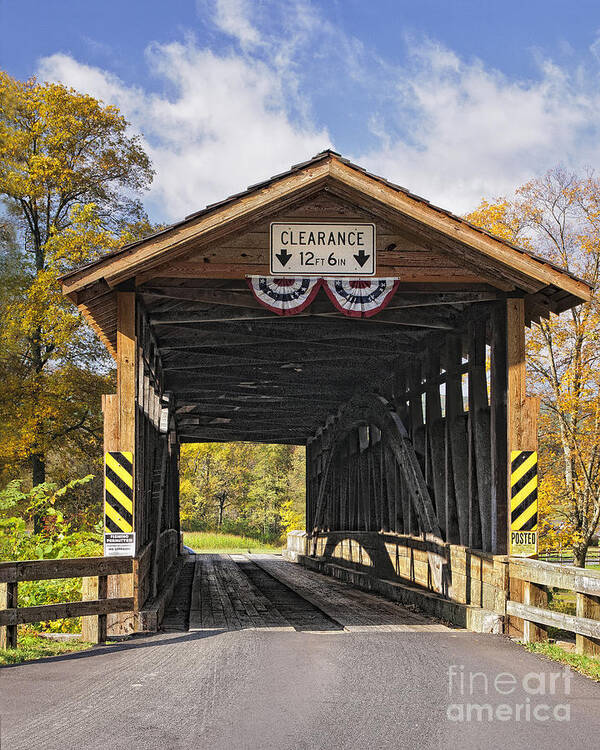 Old Bedford Village Art Print featuring the photograph Old Bedford Village Covered Bridge Entrance by Timothy Flanigan