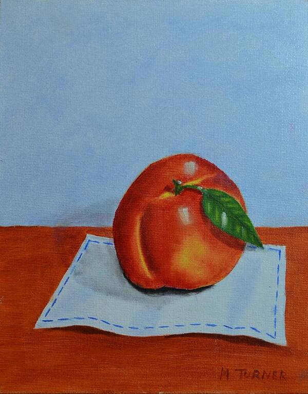 Peach Art Print featuring the painting One leaf Peach by Melvin Turner