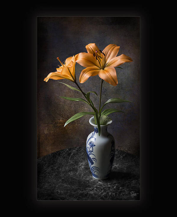 Flower Art Print featuring the photograph Orange Asiatic Lilies in Vase by Endre Balogh