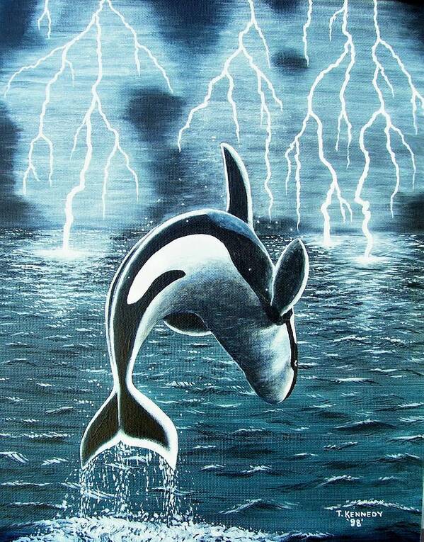 Killer Whales Art Print featuring the painting Orka   Killer Whale by Thomas F Kennedy