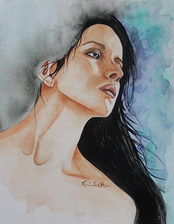 Portrait Art Print featuring the painting Regrets Watercolor by Kimberly Walker