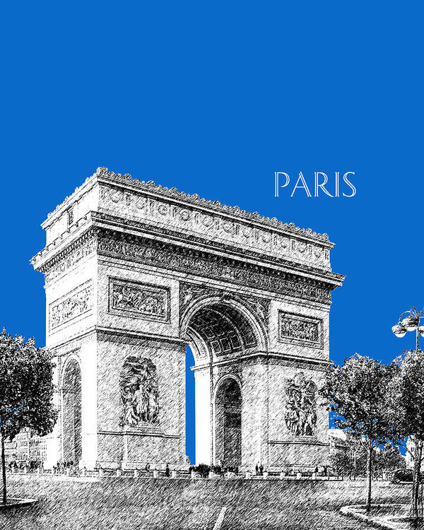 Architecture Art Print featuring the digital art Paris Skyline Arc de Triomphe - Blue by DB Artist