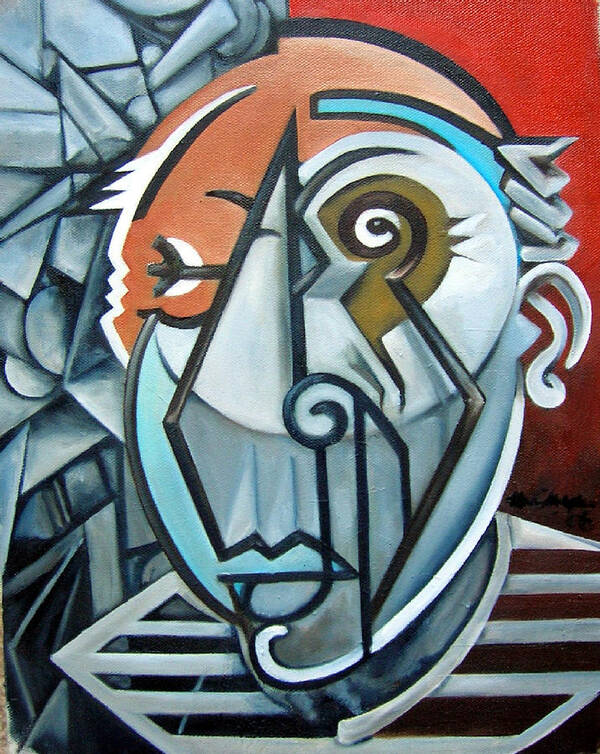 Picasso Cubism Portrait Red Art Print featuring the painting Picasso Bust by Martel Chapman