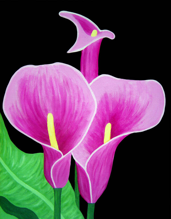 Pink Art Print featuring the painting Pink Calla Lillies 2 by Angelina Tamez
