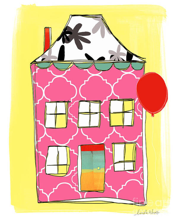 House Art Print featuring the painting Pink House by Linda Woods