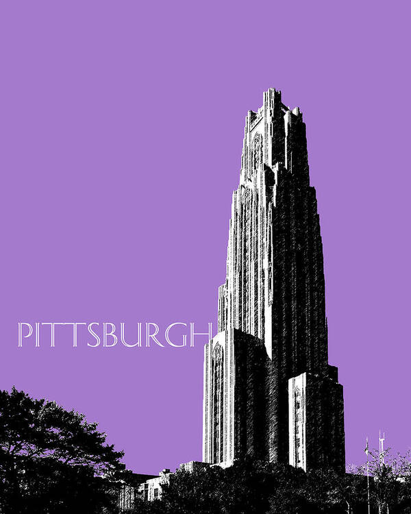 Architecture Art Print featuring the digital art Pittsburgh Skyline Cathedral of Learning - Violet by DB Artist